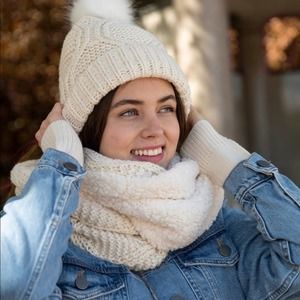 INC Cable-Knit Shine Loop Scarf Faux-Sherpa Lining